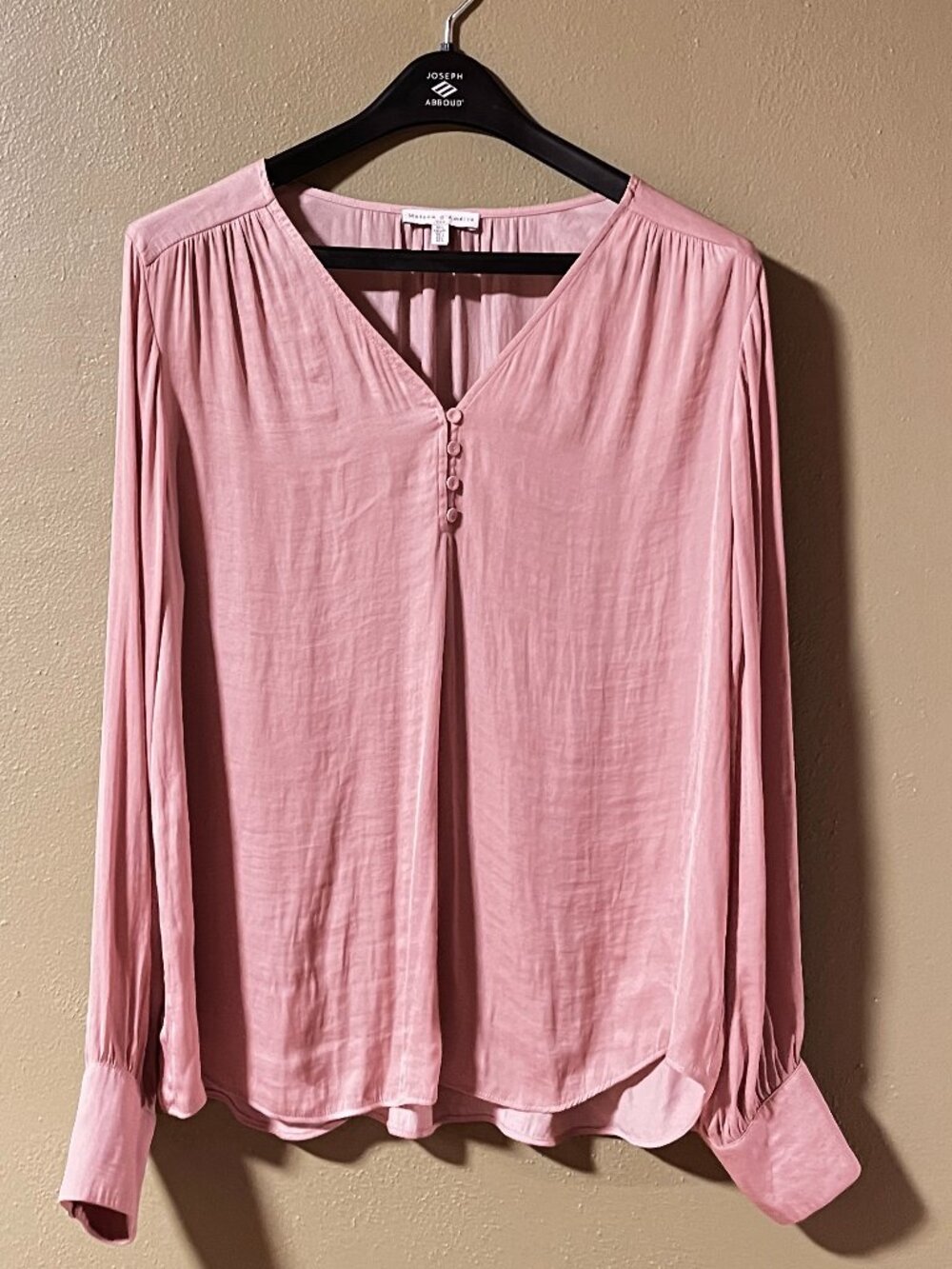 Maison d'Amélie Dusty Pink Satin Blouse Women's US L Long Sleeve